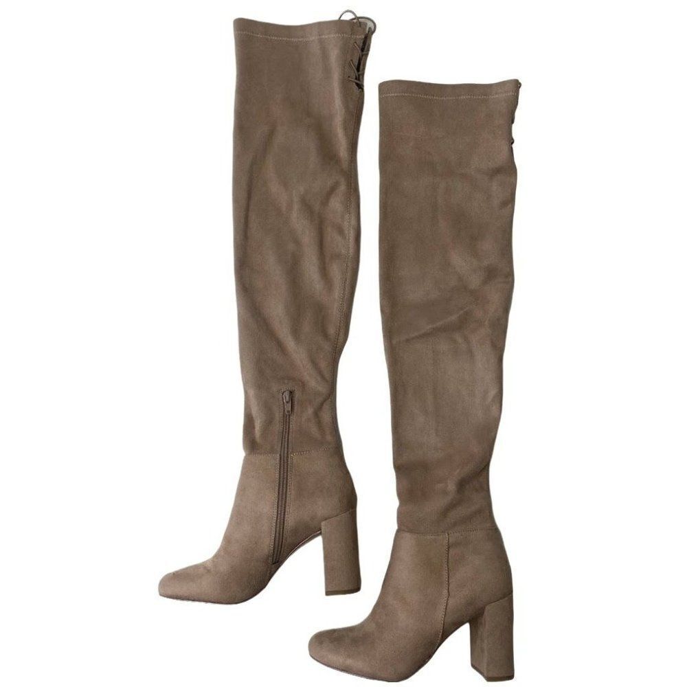 Chinese Laundry Over-The-Knee Boots Women's 6 Taupe Soft Drawstring Suedette NEW